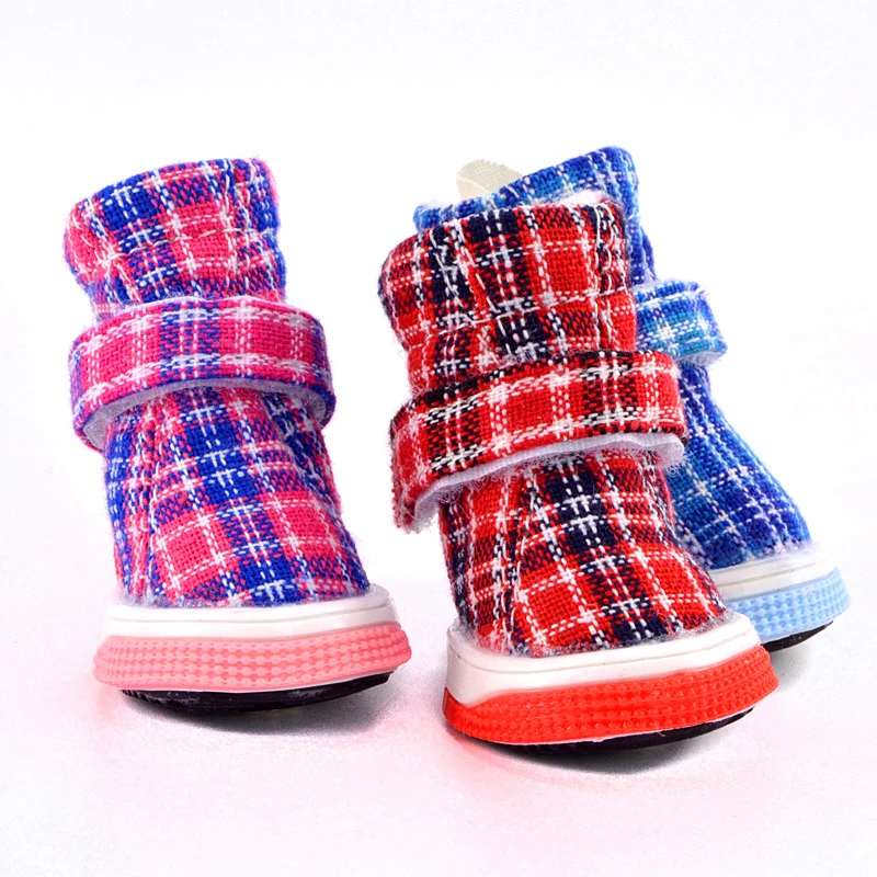 

Plaid New Dog Shoes Winter Autumn Pet Snow Warm Boots 4pcs/Set Puppies Breeds Cats Footwear Accessories For Small Animals Yorkov
