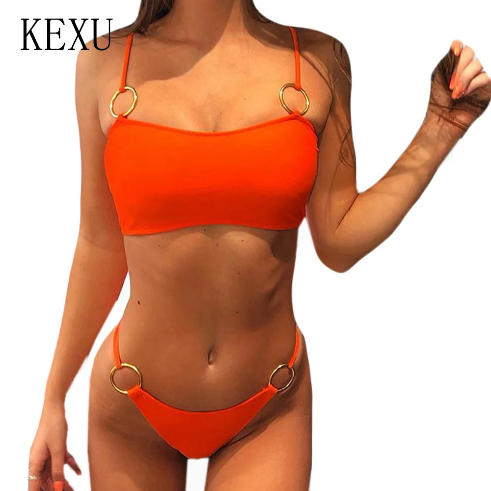 

KEXU Sexy Two Piece Sets Steel Sling Spaghetti Strap Hollow Out Swimsuit Fashion Summer Off Shoulder Bodycon Bandage Bodysuits