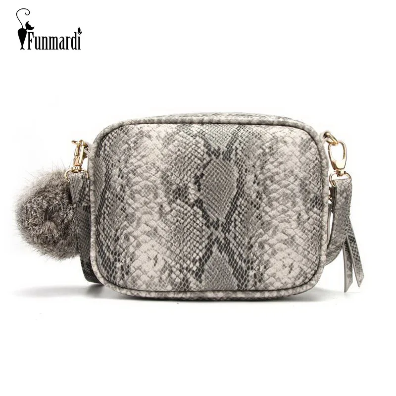 FUNMARDI جديد المرأة حقيبة ساع الأفعى الجلد مصمم حقيبة كتف للنساء بو الجلود Crossbody أكياس مع شعري WLHB1811