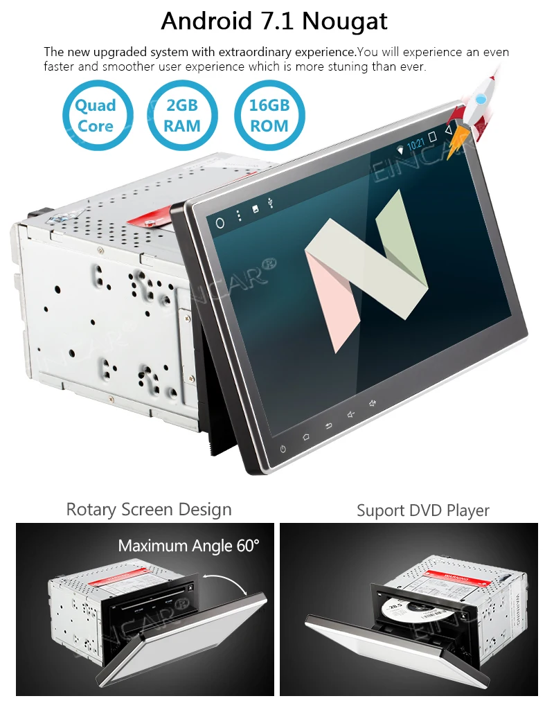 Excellent 10.1 Inch Eincar Double Din Android 7.1 Nougat System Car Stereo 2GB RAM 16GB ROM in Dash DVD CD Player Bluetooth Autoradio gps 2