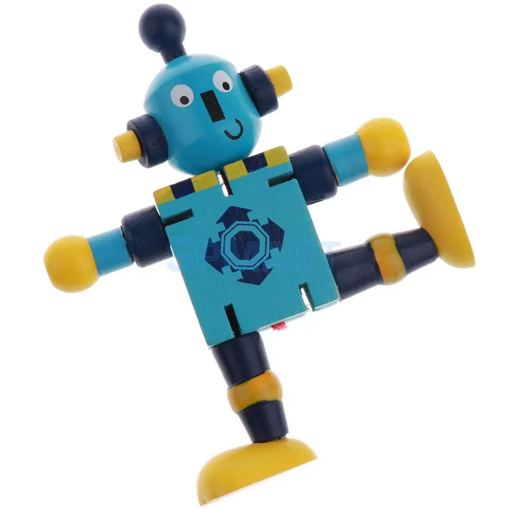 6pcs Wooden Walnut Puppets Robots Action Figure Toys Flexible Joints Poseable for Baby Children Kids Christmas Gifts