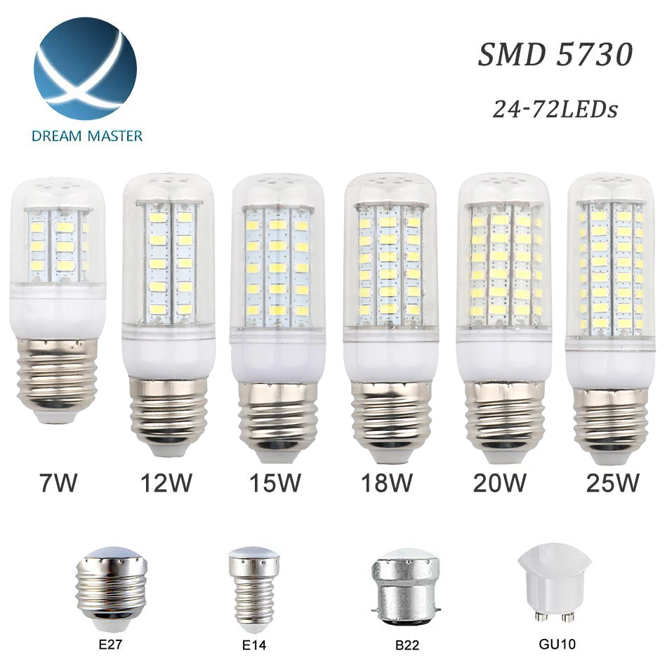 

SMD 5730 LED Bulb E27 E14 B22 GU10 LED Light LED Lamp LED Lampada Ampoule 220V 12W 15W 18W 20W 25W Power Led Candle Light Home
