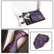 Британский мужской Жаккард Пейсли бизнес Свадебный подарок на день рождения шеи набор зажимов для галстука Карманный квадратный носовой платок галстук с коробкой