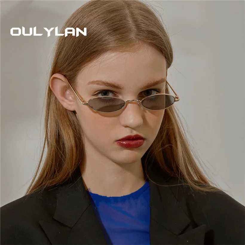 

Oulylan Oval Sunglasses for Men Women Vintage Brand Designer Metal Sun Glasses Retro Small 90s Sunglass