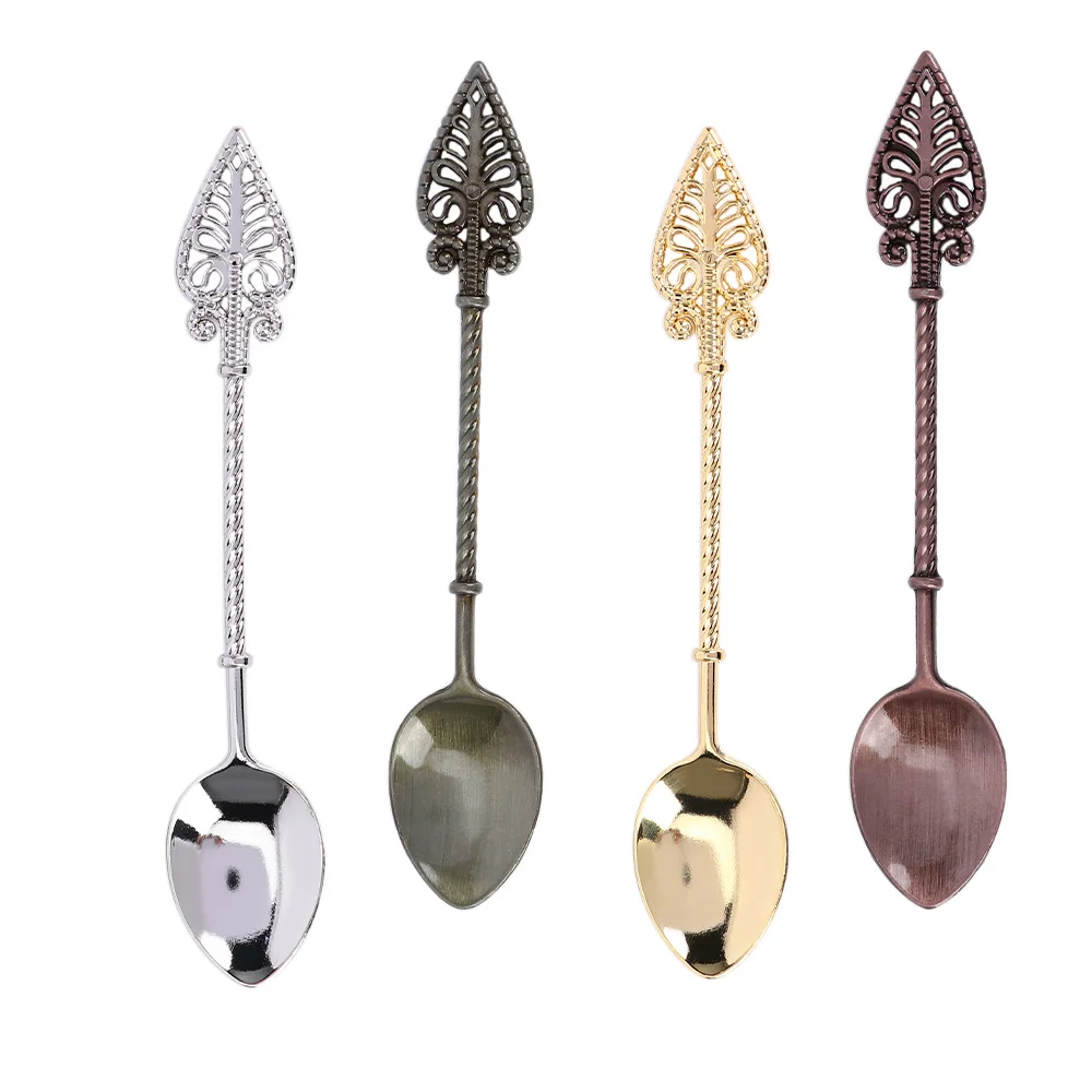 

Retro Luxury Alloy Coffee Ice Cream / Jam Spoon Small Mini Carved 4 Colors Dessert Spoon Tea Spoon