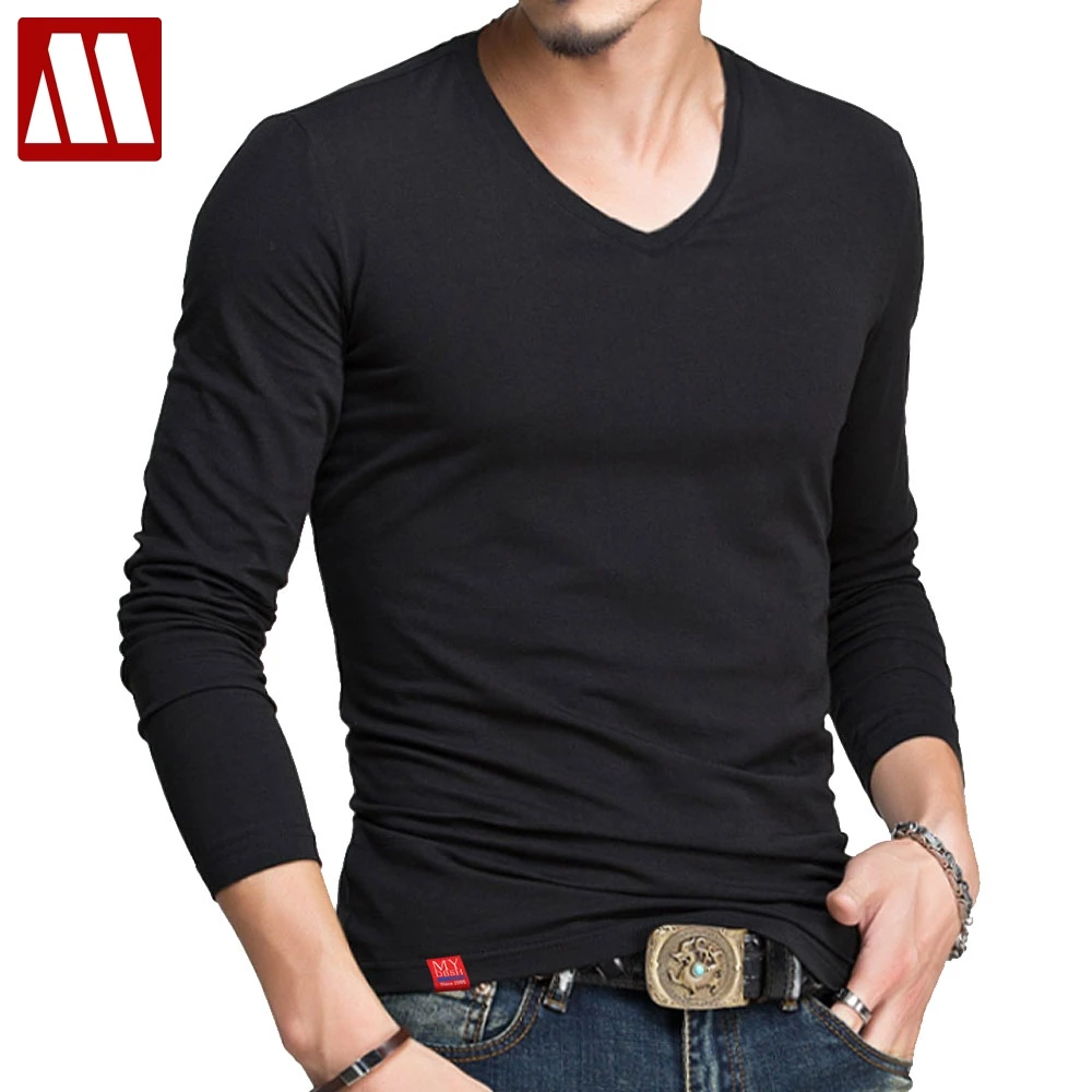 Hot Sale Classic Men Long Sleeve T Shirt Fitness V Neck T Shirts For ...