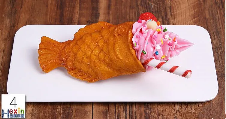 Имитация мороженого рыбы Taiyaki модель еды; посуда для закуски в виде конуса; поддельные рыбы вафельный образец для витрины