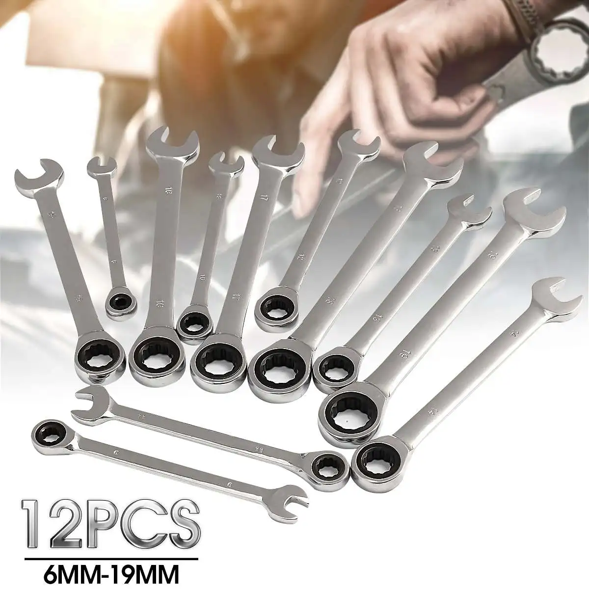 

NEW 12pcs 6-19mm Steel Ratchet Wrench Set Multiuse Wrenches Dual Use Spanners Tools Kit Fixed/Movable Head Combination Tool