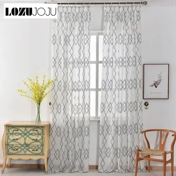 

LOZUJOJU Door kitchen European style semi-sheer linen Modern curtain jacquard ready made tulle panel drapery short curtain