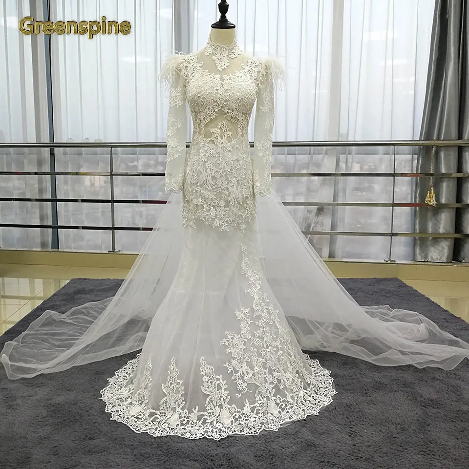 Greenspine Vintage Mermaid Wedding Dress with Detachable