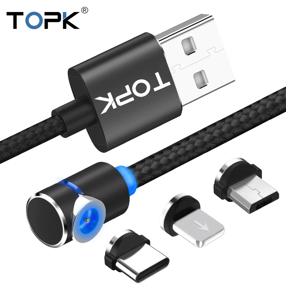 

TOPK L-Line1 L Shap Degree Magnetic USB Cable,Magnet USB Type C Cable & Micro USB Cable & USB Cable for iPhone X 8 7 Plus