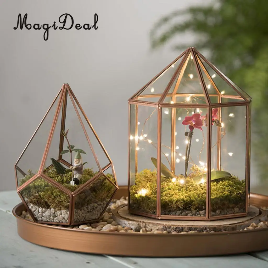 MagiDeal Geometric Terrarium Metal Faceted Succulent Plants Air Planter Anti Brass