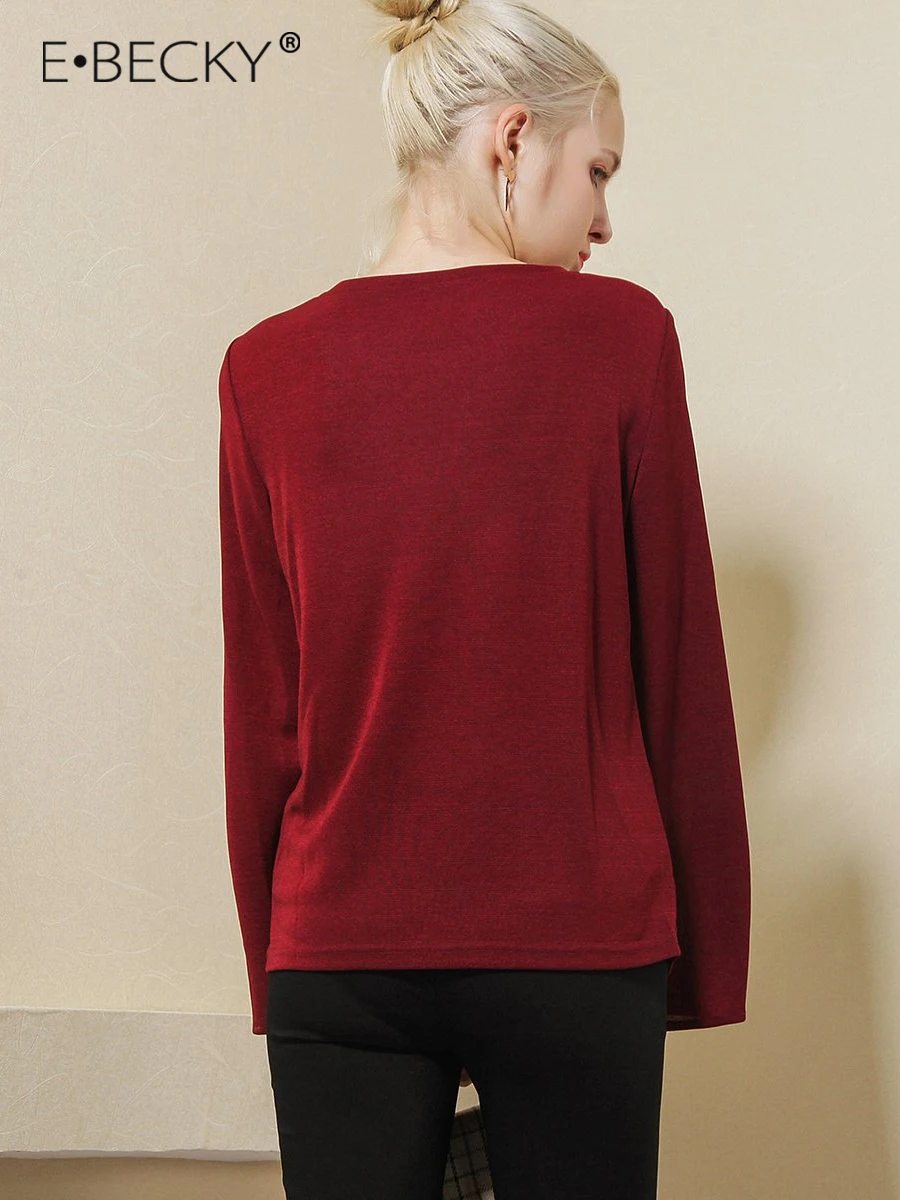 E.BECKY Black and Red Wine Women's Pullover Spring Summer Office Lady Thin Sweater Women O-Neck Split Flare Sleeve Sweaters 2019 E.BECKY Black and Red Wine Women's Pullover Spring Summer Office Lady Thin Sweater Women O-Neck Split Flare Sleeve Sweaters 2019