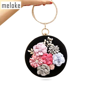 

2020 women bag hot hand evening bags new Appliques pattern flowers wedding dinner bags 3d flowers round shaped clutch