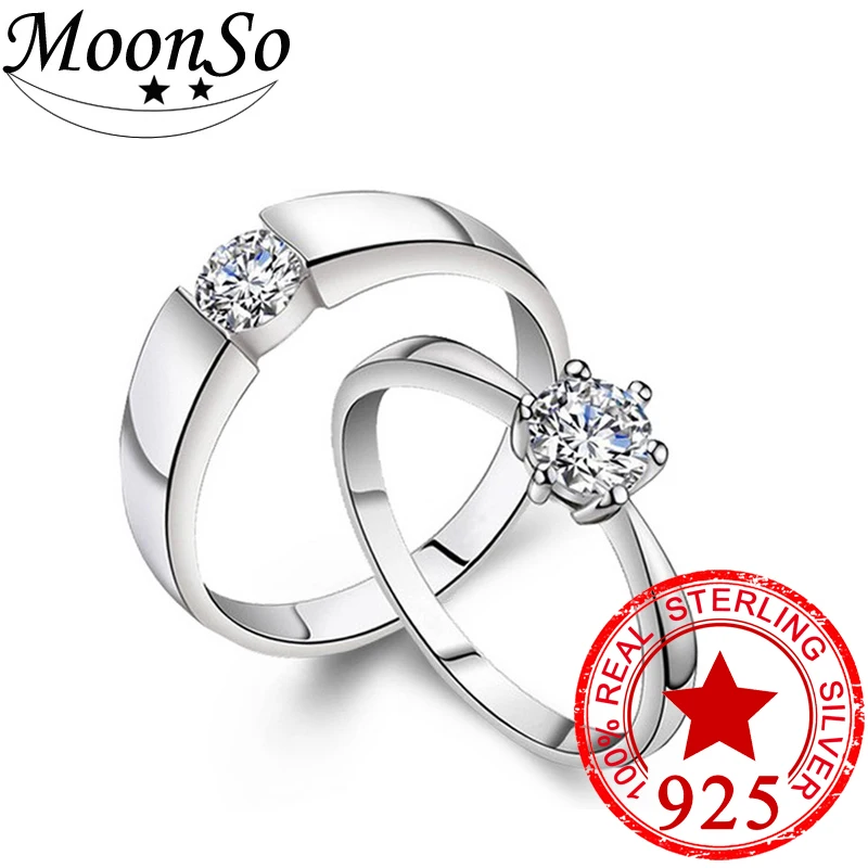 

Solid Real 925 Sterling Silver Rings Couple ring for love Wedding Ring Sets men women girl love jewelry Original solid R142S
