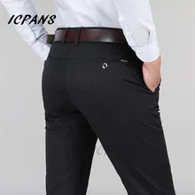 ICPANS Формальные Брюки Для Мужчин Бизнес Офис Платье Брюки Прямые Эластичные Черные Формальные
