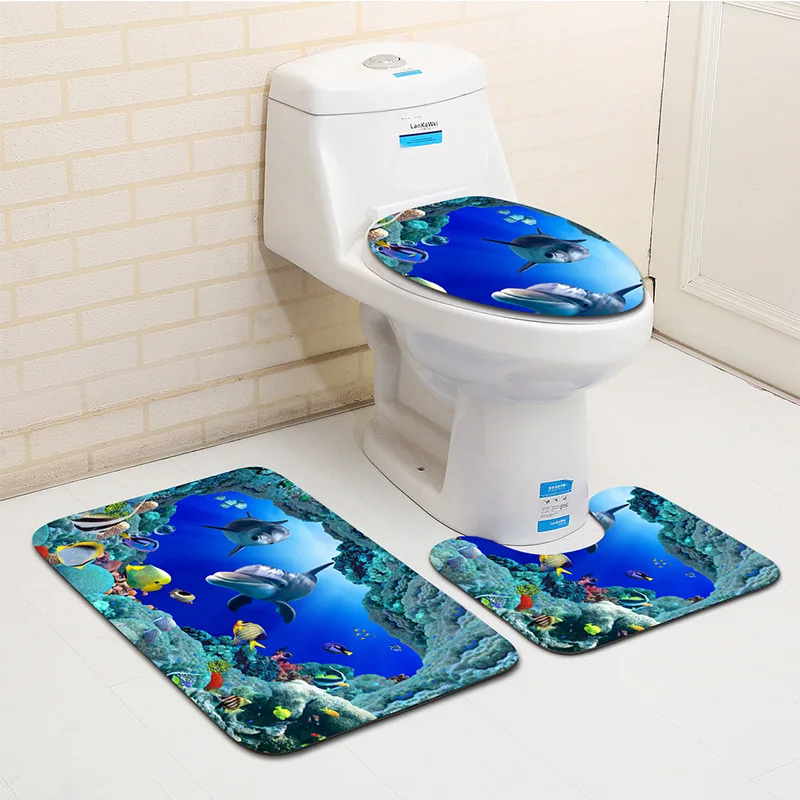 Sea Shell Bathroom Toilet Mats Set Dolphin Bath Mat Non Slip No