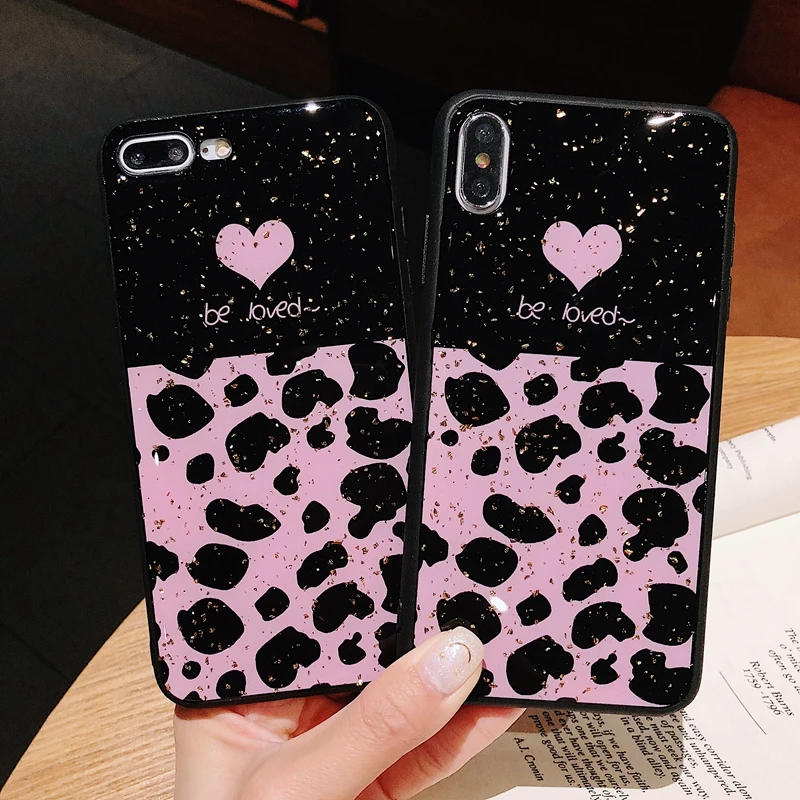 

xs max case Pink Love with Gold Glitter Back Case for iphone 6 6s 7 8 9 plus Ultra Slim Perfect Phone Case for iphone X XS XR