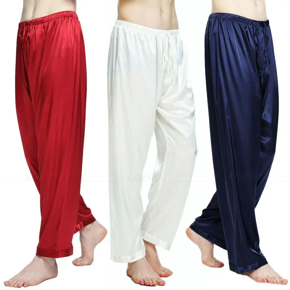 Baratos Pijamas de satén de seda para hombre, pantalones de salón, pantalones de dormir, p p S M l XL 2xl 3xl 4xl Plus