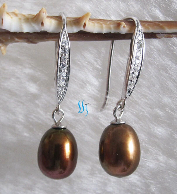 

hj 00277 Coffee Freshwater Pearl Dangle Earrings
