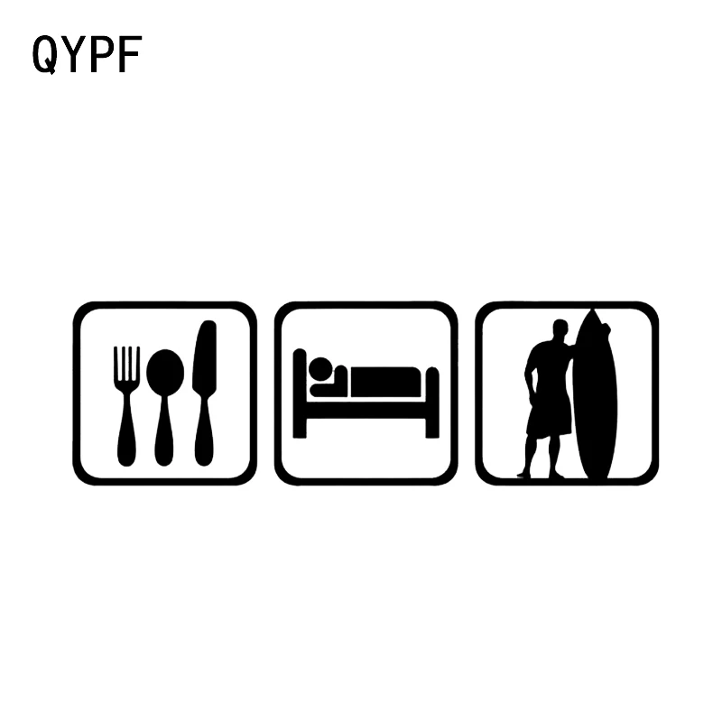 

QYPF 15.8*5CM Interesting Eat Sleep Surfer Surfboard Vinyl Decor Car Sticker High Quality Sport Decals C16-0686