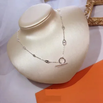 

XF Fashion Circle 925 Sterling Silver H Collar Necklace Simple Pig Nose Design H Farandole Women Wedding Bridal Created