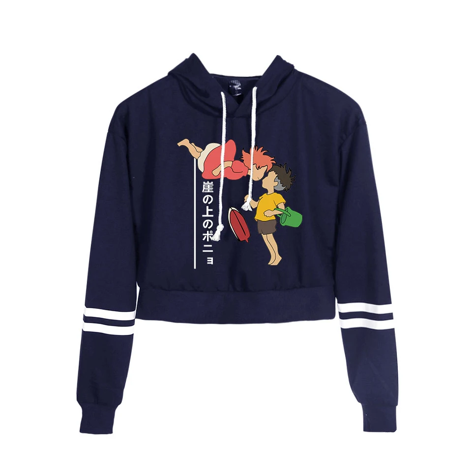 Оранжевая Мода Ponyo On The Cliff Crop Top толстовки женские летние хлопковые Осенние Хип-хоп повседневные женские толстовки с капюшоном для девочек