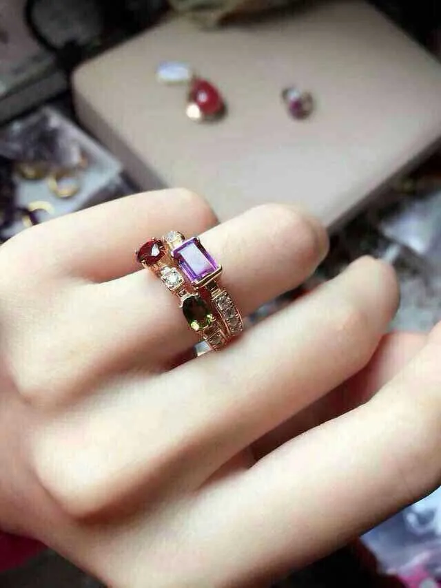 Кольцо из натурального многоцветного турмалина, кольцо с натуральным драгоценным камнем из стерлингового серебра 925 пробы, модные элегантные женские вечерние ювелирные изделия