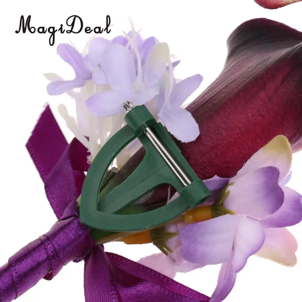 MagiDeal Handmade Fabric Calla Boutonniere Corsage Flower for Bride Groom Wedding Formal Party Accessory Pink/Purple 14 x 9 x4cm