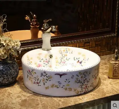 

Circular on the bathroom basin Rural wind residential lavatory Ceramic lavabo color spring scenery garden