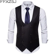 FFXZSJ2019 мужской сплошной цвет Повседневный костюм жилет не стесняйтесь сочетать Тонкий Карманный жилет деловой двубортный ласточкин хвост жилет