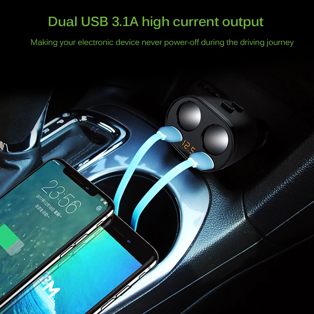 Onever 2 Way автомобильный прикуриватель разветвитель гнездо зарядное устройство 3.6A двойной зарядное устройство USB адаптер для iPhone samsung gps DVR Cam