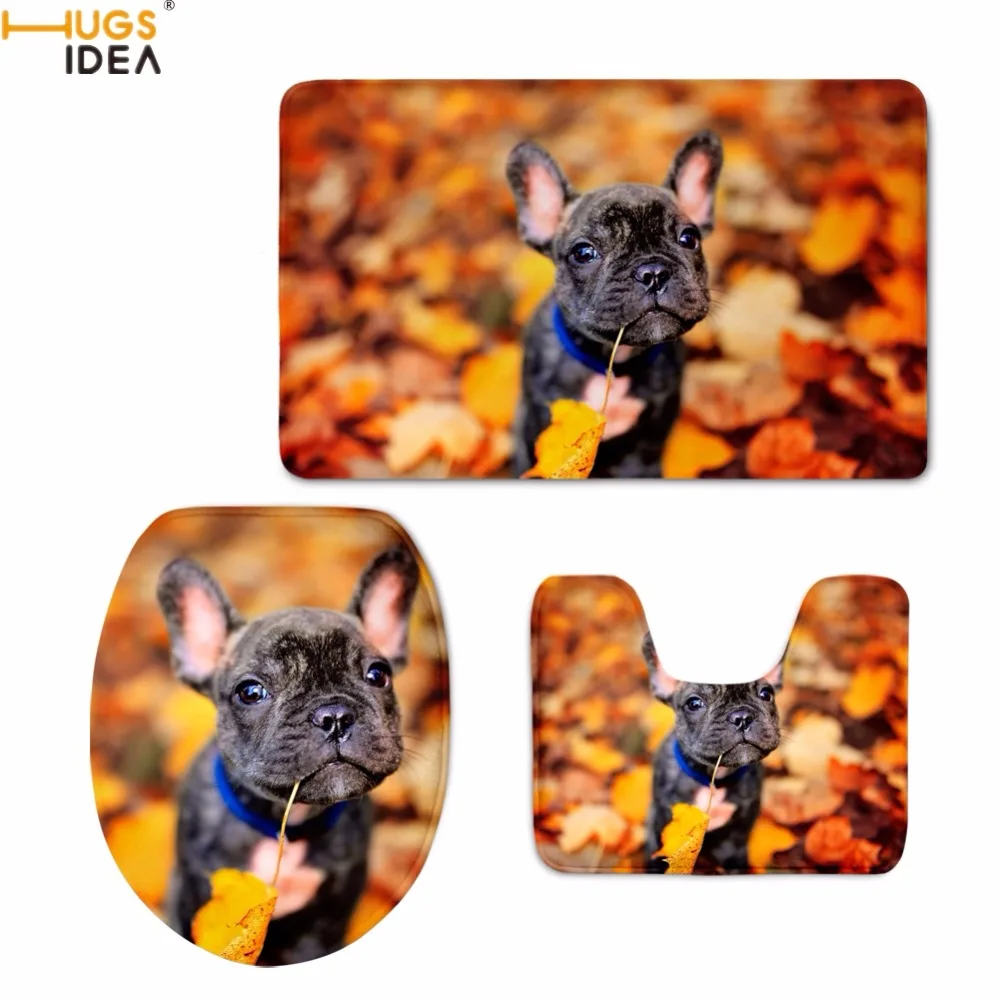 HUGSIDEA Забавные 3D Французские бульдоги печать коврики для ванной комнаты 3 шт. набор коврики для ванной животные Стиль Домашний декор туалет для отеля ковер