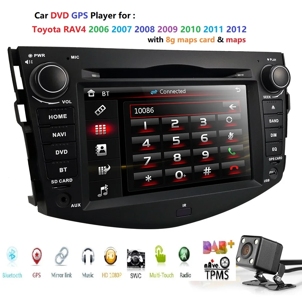 

2 DIN 7" Car DVD Player GPS Navigator Stereo Radio BT For TOYOTA RAV4 2006-2012+Cam Steering Wheel RDS Multimedia Camera USB Map