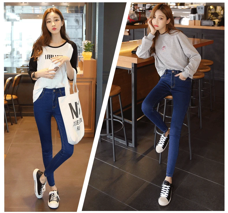 Корейские узкие стрейч рваные джинсы для Для женщин эластичность кожи рваные джинсовые узкие Высокая талия джинсы Push Up джинсовые узкие