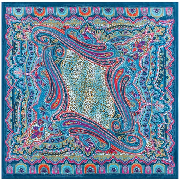 

[POBING]100% Silk Scarf Women Cashew Painting Foulard Luxury Euro Neckerchief Square Scarves Female Bandana Office Lady Headband
