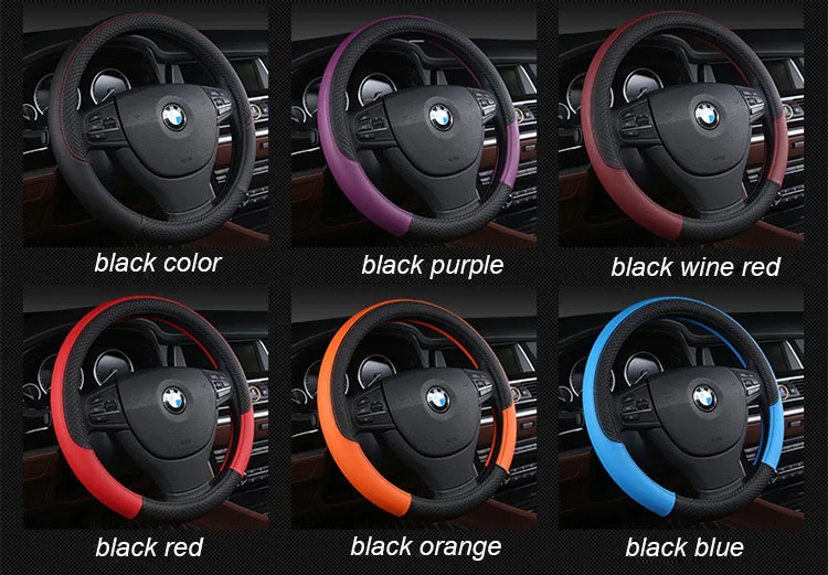 PU Leather Universal Car Steering-wheel Cover 38CM Car-styling Sport Auto Steering Wheel Covers Anti-Slip Automotive Accessories 12 1