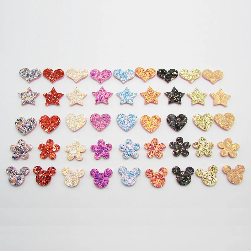 

50pcs/lot Small Glitter Flower/Star Padded Appliques For Birthday Cake Insert Cards and Mobile phone stickers Accessories