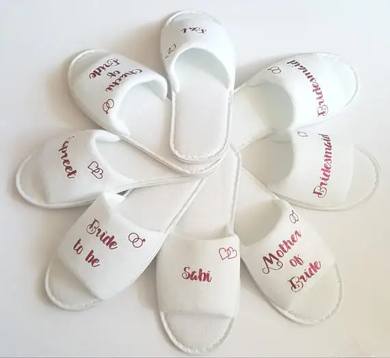 

personalize titles castle wedding bridesmaid bride spa slippers Matron of honor Bachelorette bridal shower party favors