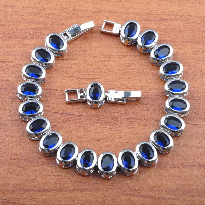 Натуральный голубой Цирконий 925 пробы Серебряные Ювелирные наборы Свадебные украшения серьги ожерелье кулон кольца браслет наборы JS0371