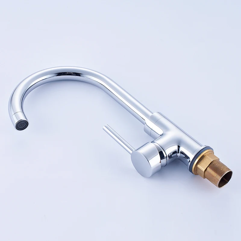 Fapully Kitchen Faucet Mixer Taps Deck Mounted Polished Chrome Brass Single Hole Sink 360 Degree Rotation Contemporary Vessel