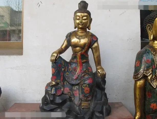 

24"Tibet Fane Bronze Gilt Cloisonne freedom Guan yin Bodhisattva Buddha statue
