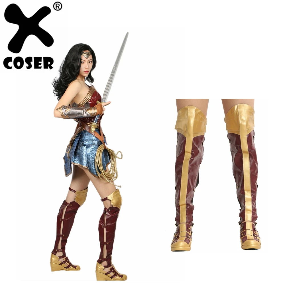 XCOSER Wonder mujer botas Cosplay traje con accesorios zapatos mujer alta calidad PU cuero botas película Cosplay - AliExpress Novedad y uso especial