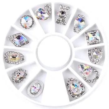 

Beautiful 12 Shapes White AB Arc Bottom Big Acrylic Diamond Alloy Nail Art Rhinestones Gems Makeup DIY Wheel