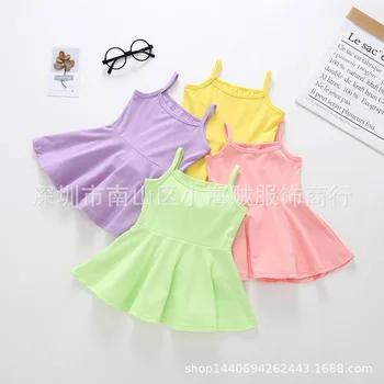 

Summer Girls Cute sling Princess Dresses Children Solid Dress 1 4 Years Kids Girl Clothes Toddler Baby Sleeveless beach Dress