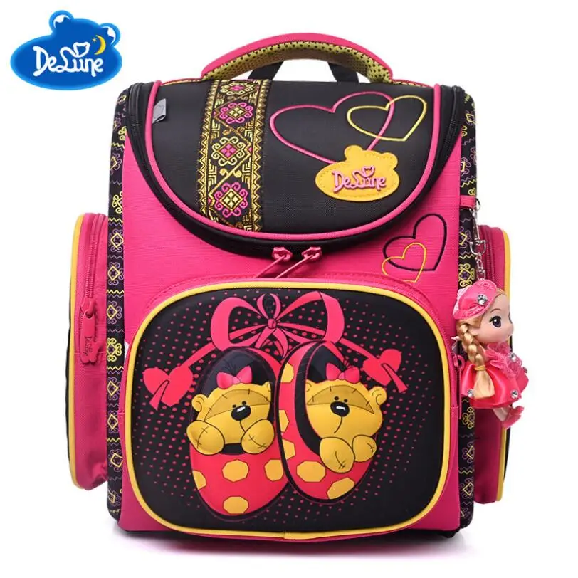 

Delune Brand School Bags for Girls 2 bears Print Waterproof SchoolBag Children Orthopedic Backpack cartoon Mochila Escolar Gifts