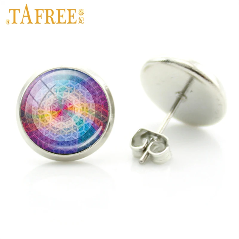 TAFREE Красочные цветы жизни серьги-гвоздики модные красивые в стиле религиозного
