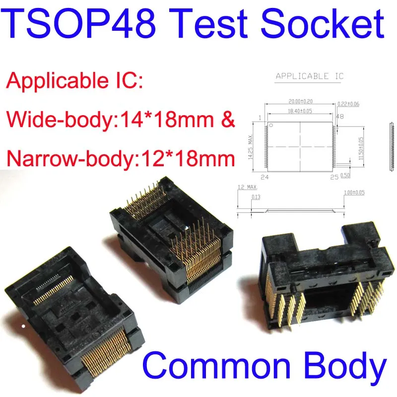 Широкий-узкий общий TSOP48pin флэш-Тесты гнездо, IC Тесты/Burn розетка/адаптер переменного тока, TSOP48-0.5 Тесты приспособление, 48-PIN типа, 14*18 12*18