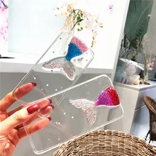 

3D Mermaid tail Phone case For iphone X Case For iphone 6S 6 7 8 Plus Epoxy Glitter Transparent Soft TPU Back Cover Shell Cases