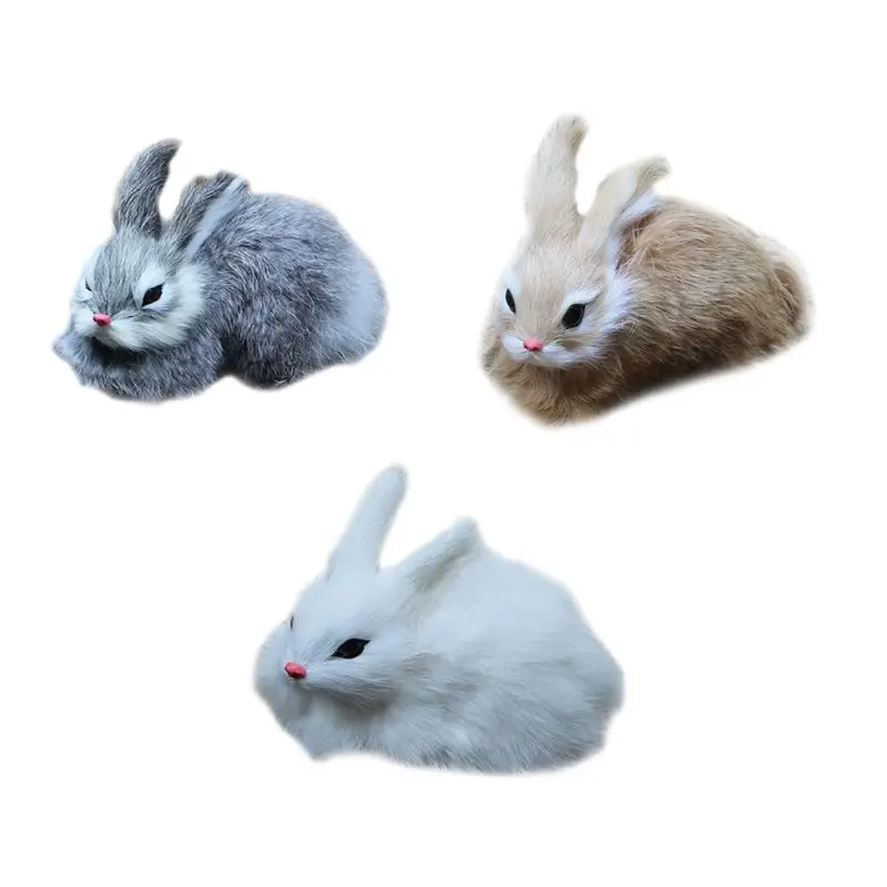 

15x9.5cm Mini Realistic Cute Long Plush Rabbits Toy Lifelike Easter Animal Simulation Bunny Model DIY Desktop Decoration